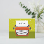 レトロオレンジ色タイプライターのカスタマイズ可能はがき ポストカード (スタンド正面)