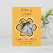 レトロオレンジ花写真ウェディング・セーブ・ザ・デート 招待状 (スタンド正面)