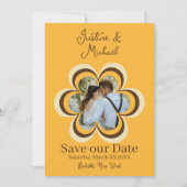 レトロオレンジ花写真ウェディングSave the Date 招待状 (正面)