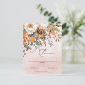 レトロオレンジ花柄 秋の結婚式 RSVP ポストカード (スタンド正面)