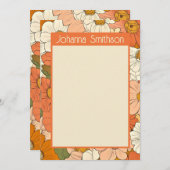 レトロオレンジ花柄 5x7 縦型ステーショナリーカード (正面/裏面)