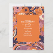 レトロオレンジ赤面ピンクパープルグルービー婚約 招待状 (正面)