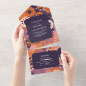 レトロオレンジ赤面ピンクパープルグルーヴィ結婚ズ オールインワン招待状 (貼ってはがせる)