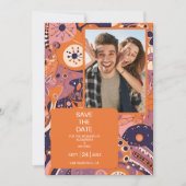 レトロオレンジ赤面ピンクパープルグルーヴィ結婚ズ セーブザデート (正面)