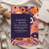 レトロオレンジ赤面ピンクパープルグルーヴィ結婚ズ 招待状