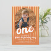 レトロオレンジ1st誕生日招待状 招待状 (スタンド正面)