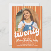 レトロオレンジ20番目の誕生日招待状 招待状 (正面)