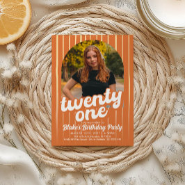 レトロオレンジ21歳の誕生日招待状 招待状