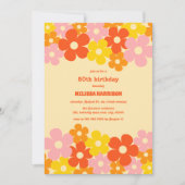 レトロオレンジ カラフル ボヘミアンフラワー 50歳の誕生日 招待状 (正面)