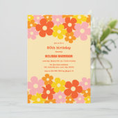 レトロオレンジ カラフル ボヘミアンフラワー 50歳の誕生日 招待状 (スタンド正面)