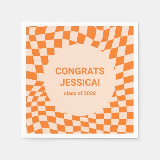 レトロオレンジ・チェッカーボード卒業パーティカスタムー スタンダードカクテルナプキン (正面)