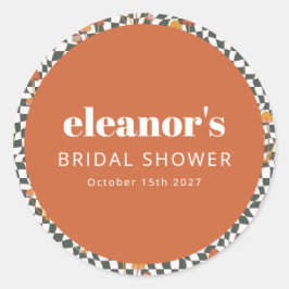 レトロオレンジ チェック マッシュルーム カスタム ブライズシャワー ラウンドシール