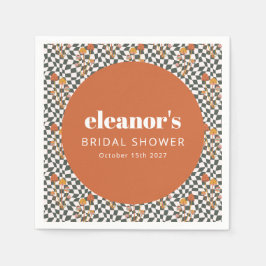 レトロオレンジ チェック マッシュルーム カスタム ブライダルシャワー スタンダードカクテルナプキン