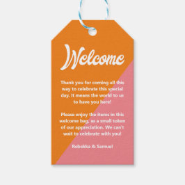 レトロオレンジ ピンク ウェルカム ギフトバスケット バッグ ウェディング ギフトタグ