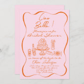 レトロオレンジ ピンク 手描き イタリアン ブライダル シャワー 招待状 (正面/裏面)