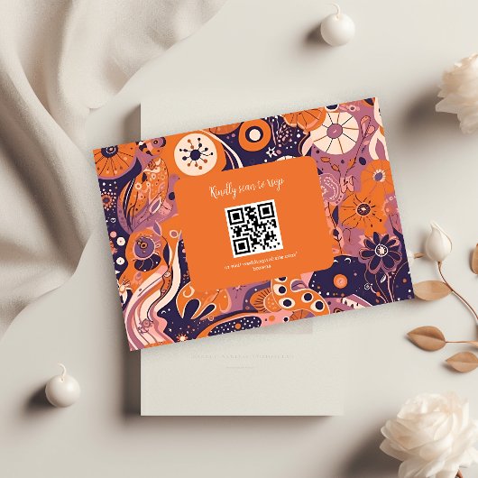 レトロオレンジ ブラッシュ ピンク パープル グルーヴィー ウェディング 出欠カード