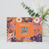 レトロオレンジ ブラッシュ ピンク パープル グルーヴィー ウェディング 出欠カード (スタンド正面)