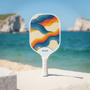 レトロオレンジ&ブルー70ストライプs&90sスクイグルス ピックルボールラケット