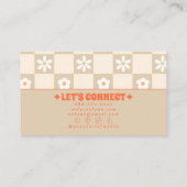 レトロオレンジ ベージュ チェック柄 グルーヴィー フラワーボヘミアン 名刺 (裏面)