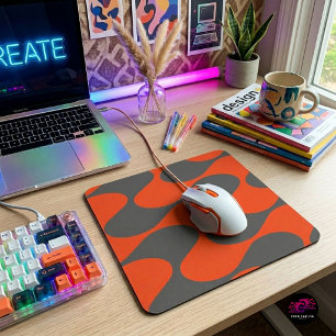 レトロオレンジ モッドウェーブ パターン マウスパッド