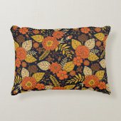 レトロオレンジ、黄、海軍フローラ アクセントクッション (正面)