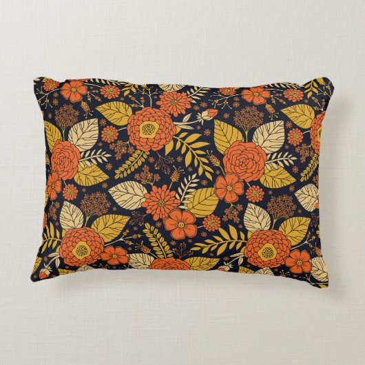 レトロオレンジ、黄、海軍フローラ アクセントクッション (裏面)