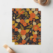 レトロオレンジ、黄、海軍フローラ  ノートカード (正面/裏面インサイチュ)