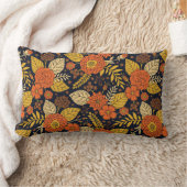 レトロオレンジ、黄、海軍フローラ ランバークッション (ブランケット)