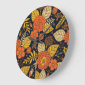 レトロオレンジ、黄、海軍フローラ ラージ壁時計 (傾斜)