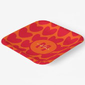 レトロオレンジGroovy赤いハート名Over Monogram ペーパープレート (傾斜あり)