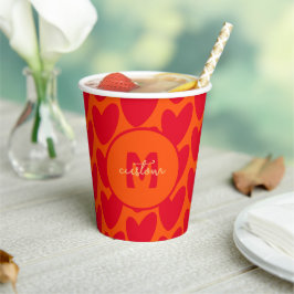 レトロオレンジGroovy赤いハート名Over Monogram 紙コップ
