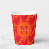 レトロオレンジGroovy赤いハート名Over Monogram 紙コップ (正面)
