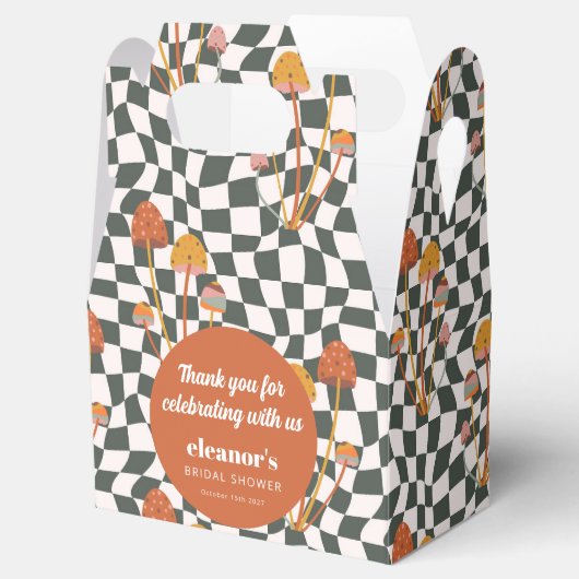 レトロオレン市松模様にジキノコカスタムブライダルシャワー フェイバーボックス (オープン)