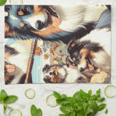 レトロオーストラリアのシェパード絵を描シームレス キッチンタオル (折り畳み)