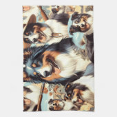 レトロオーストラリアのシェパード絵を描シームレス キッチンタオル (縦)