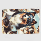 レトロオーストラリアのシェパード絵を描シームレス ゴルフタオル (横)