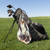 レトロオーストラリアのシェパード絵を描シームレス ゴルフタオル (グリーン)