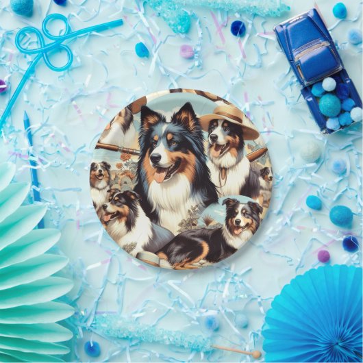 レトロオーストラリアのシェパード絵を描シームレス ペーパープレート (パーティー)