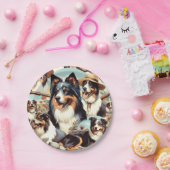 レトロオーストラリアのシェパード絵を描シームレス ペーパープレート (パーティー)