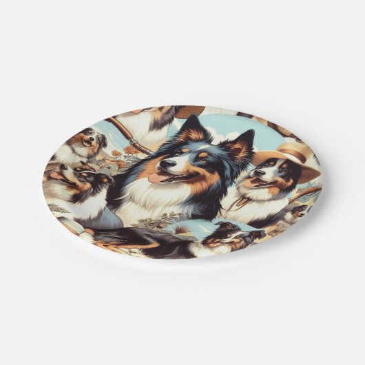レトロオーストラリアのシェパード絵を描シームレス ペーパープレート (アングル)