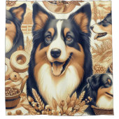 レトロオーストラリアシェパードイラストレーション シャワーカーテン (正面)