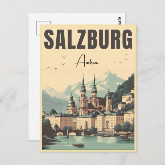レトロオーストリアの首都ザルツブルクのスカイライン ポストカード (正面/裏面)