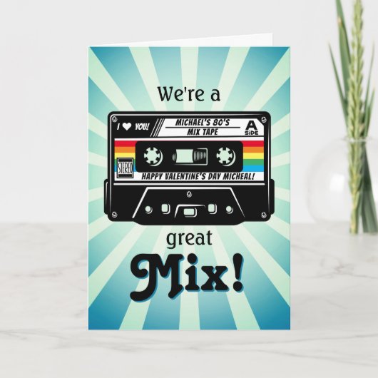 レトロオーディオカセットテ素晴らしープ「ミックス」バレンタイン カード (正面)