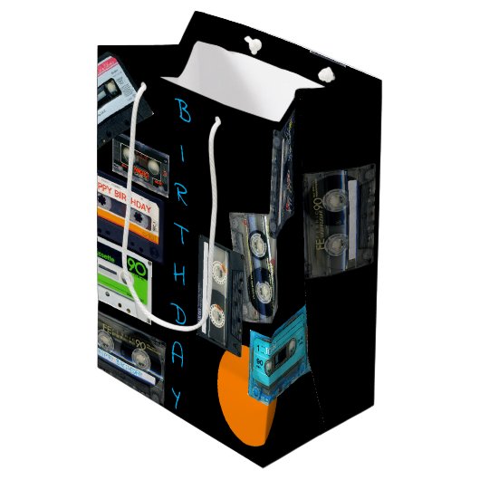 レトロオーディオテープカセットMixtapeネーム誕生日MGB ミディアムペーパーバッグ (正面アングル)