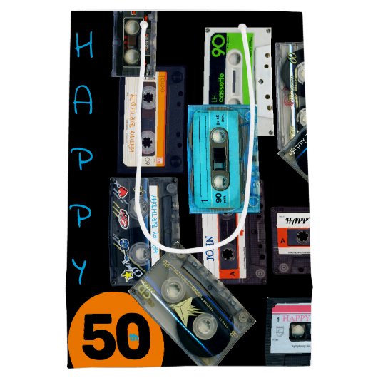レトロオーディオテープカセットMixtapeネーム誕生日MGB ミディアムペーパーバッグ (裏面)