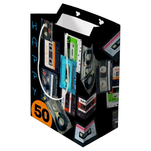 レトロオーディオテープカセットMixtapeネーム誕生日MGB ミディアムペーパーバッグ (裏面アングル)