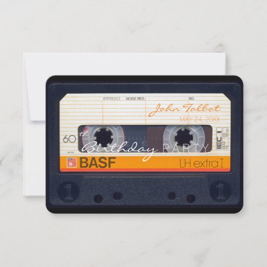レトロオーディオテープ60歳誕生日パーティーの招待 招待状 (正面)