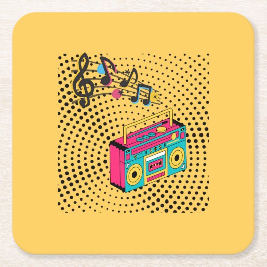 レトロオーディオボックス。 スクエアペーパーコースター (正面)