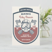 レトロオートバイのレーシングベビーシャワー 招待状 (スタンド正面)