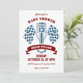 レトロオートバイのレーシングマシンのベビーシャワー 招待状 (スタンド正面)